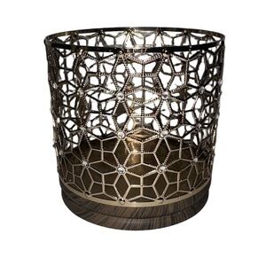 Bath & Body Works 3-Wick Candle Holder – Gold Geometric w/ Crystals & Wood Base